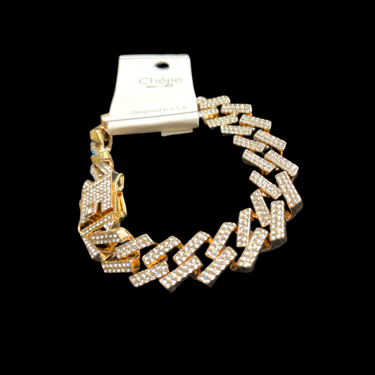 Faux Gold Cuban Link with Diamonds Bracelet