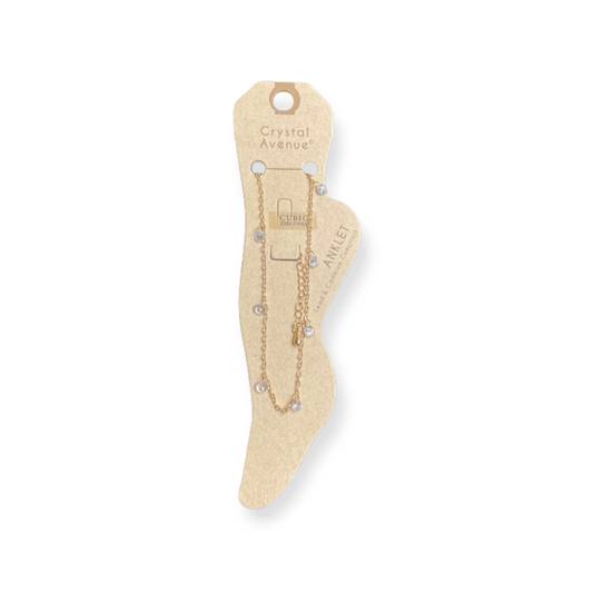 Single Charm Anklet with diamonds Faux Gold