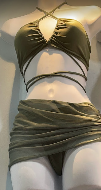 Traje de baño de bikini de 3 piezas sexy para mujer y falda de playa para cubrirse